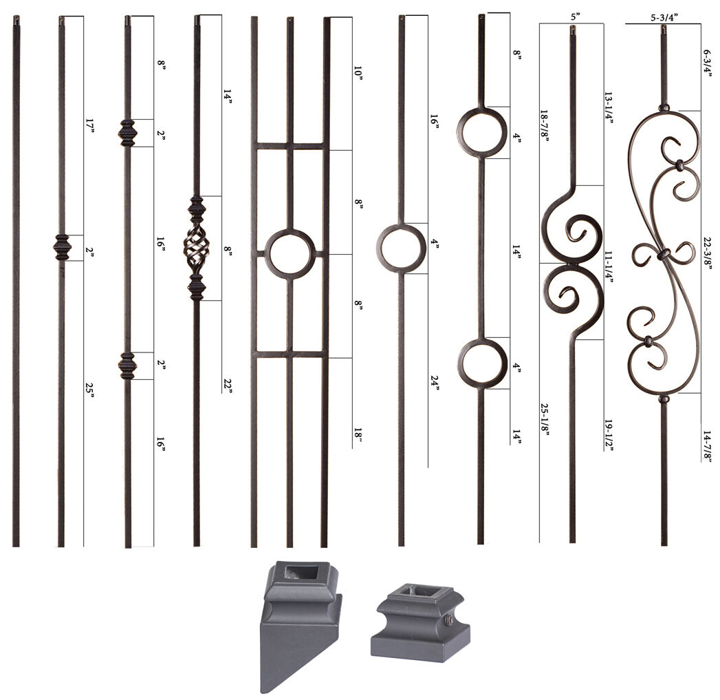 Solid - Satin Black - Modern Series Iron Balusters - Wrought Iron - Stair Parts