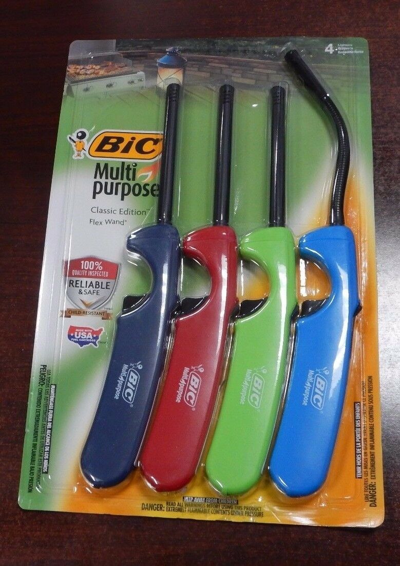 4 Bic Multi-purpose Lighter Bbq Barbecue Candle Fireplace Cookout Pilot Furnace